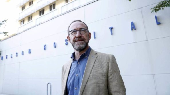 Andrew Little outside hospital